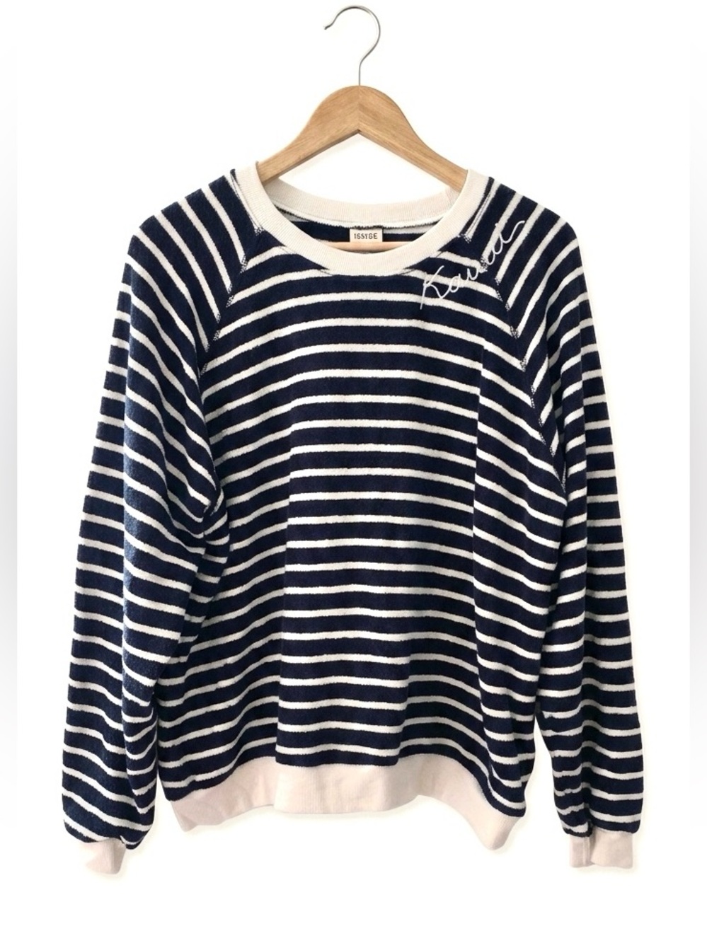 I Stole My Boyfriends Shirt Striped Crewneck Sweater L Navy White ISMBS Preppy